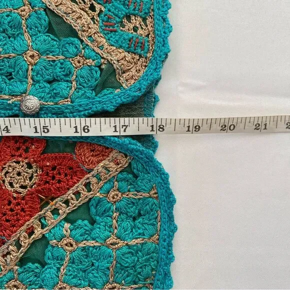 Rare Vintage Sandy Starkman Aqua Patchwork/ Embroidered Boho Cardigan Size Small - Picture 15 of 15